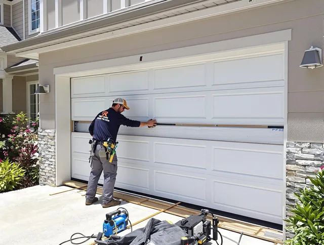 Brunswick Garage Door Repair team performing complete garage door replacement at Brunswick residence