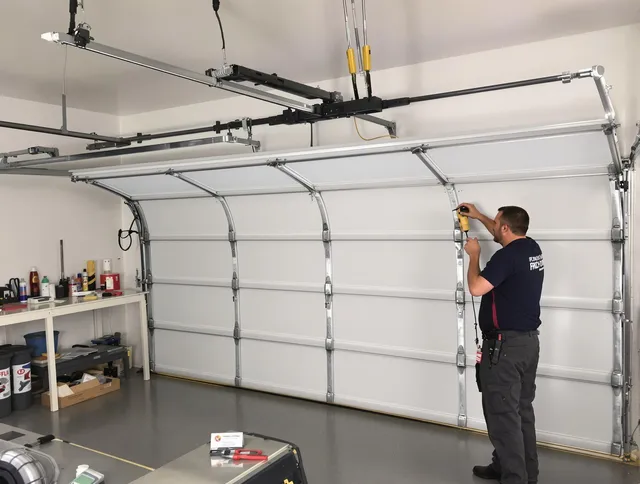 Brunswick Garage Door Repair certified technician performing overhead door system repair in Brunswick