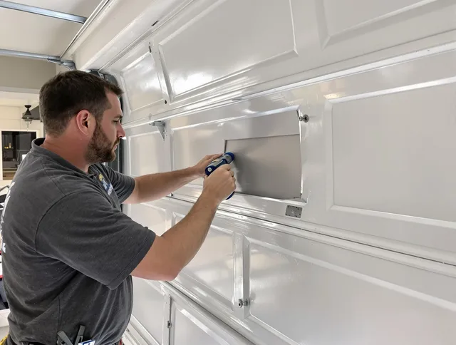 Garage door panel repair by Brunswick Garage Door Repair in Brunswick