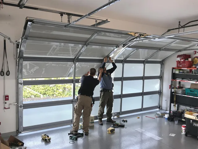 Brunswick Garage Door Repair expert performing precise panel replacement on Brunswick garage door